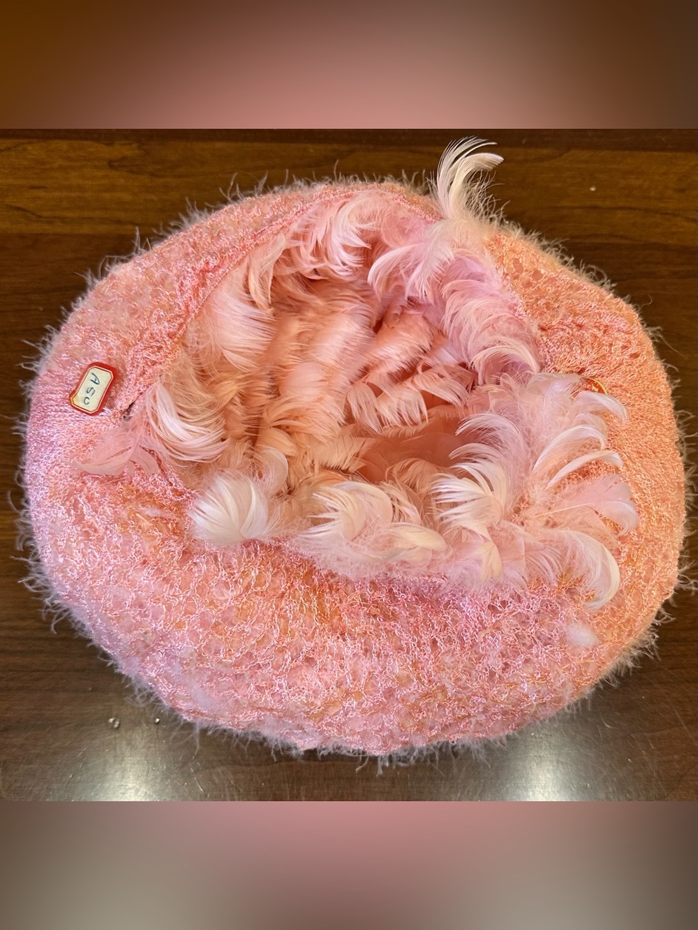 VTG 1950s-60s Rare Pink Marabou Feather Bubble Wig Hat Made in Yugoslavia - Picture 9 of 10